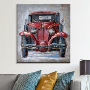 Oldtimer Picture Metal Wall Art In Red