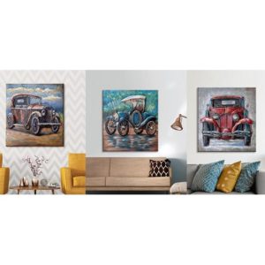 Oldtimer Picture Set Of 3 Metal Wall Arts In Multicolor