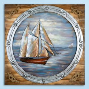Porthole Picture Metal Wall Art In Blue And Natural