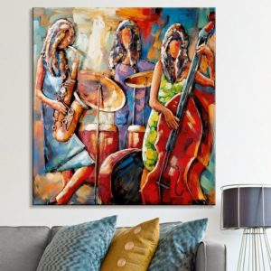 Sisters of Jazz Picture Metal Wall Art In Multicolor And Red