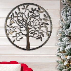 Colindale Metal Tree Wall Art In Black And Green