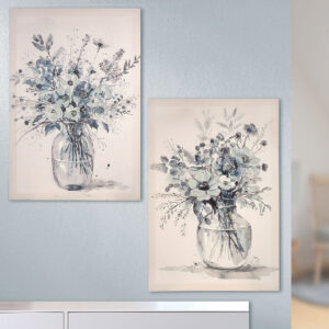 Colindale Wooden Set Of 2 Flower Vase Wall Art In Silver